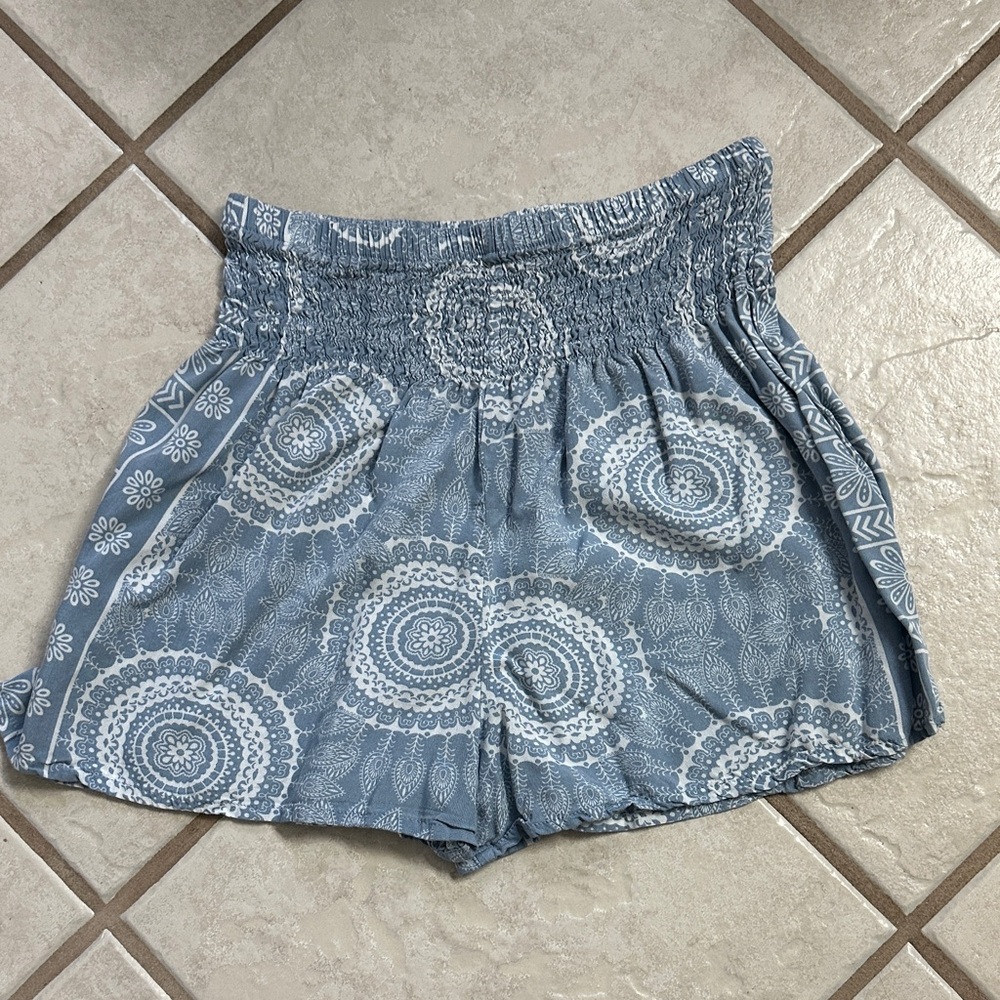 High Waist Blue Patterned Women's Shorts